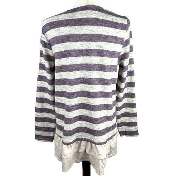 NEW Doe & Rae Lavender and Cream Striped Sweater Ruffle Hem Lace Neck Size M - Picture 6 of 6
